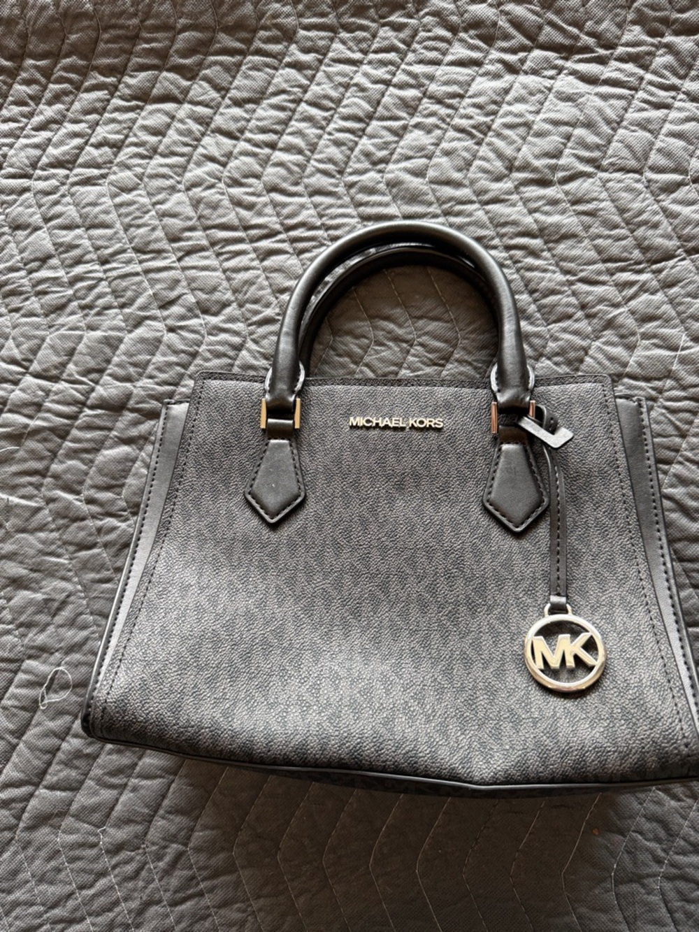 Michael Kors Charcoal Gray and Black Signature Satchel with Silver Hardware